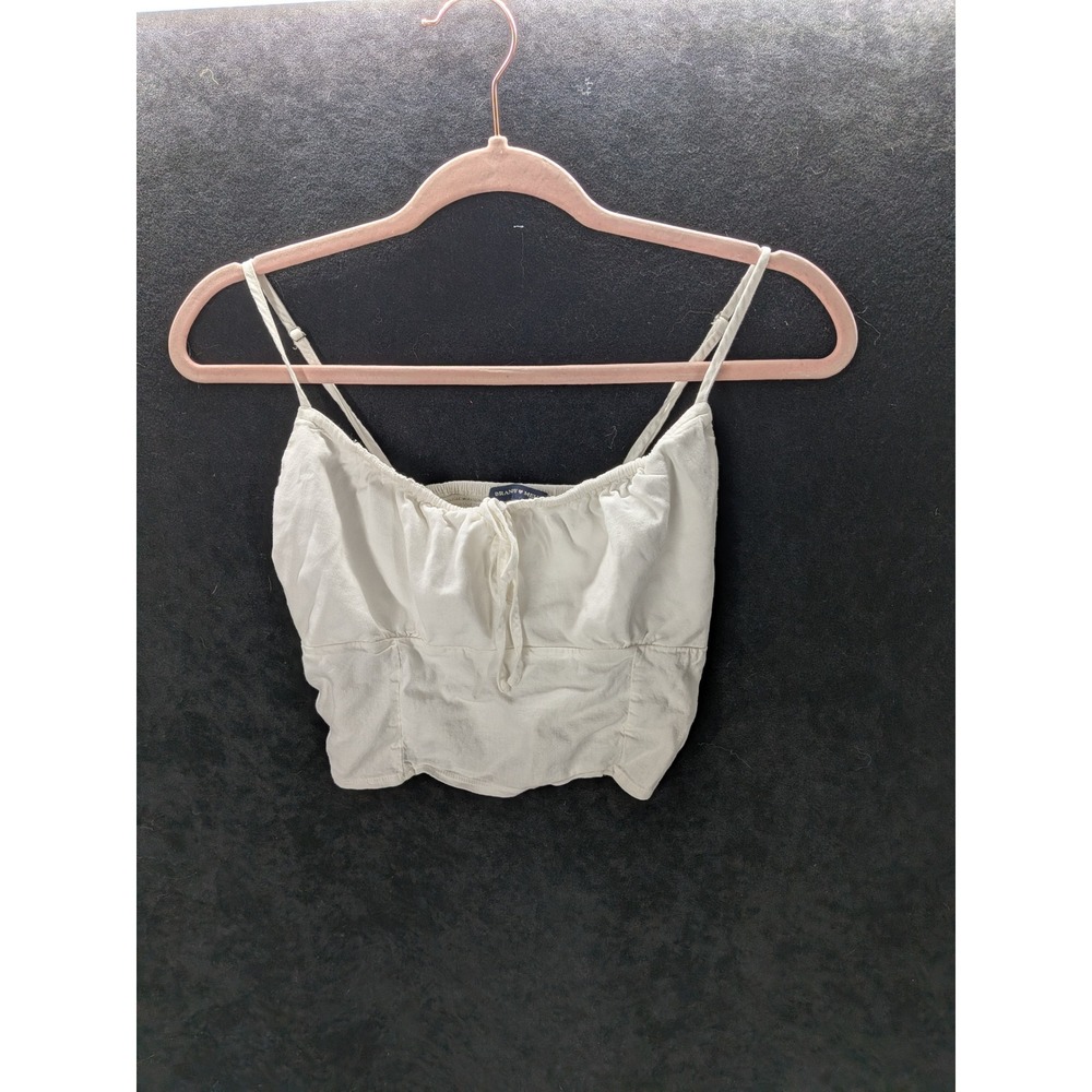 Brandy Melville White Tie Front Cinched Crop Cami Top Smocked Back One Size